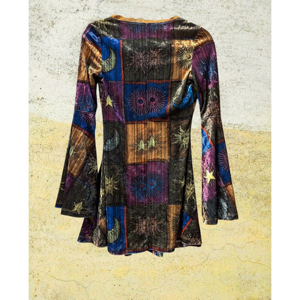 Shein - Grunge Sun & Moon Print Contrast Lace Flounce Sleeve Dress Sz XS - Picture 7 of 12